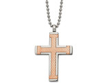 Men's Titanium Rose Plated Cross Pendant Necklace with Chain (22 Inches)